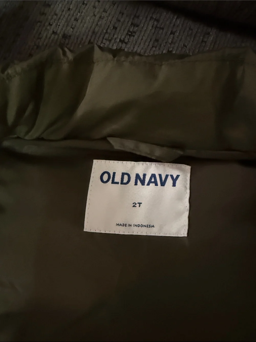 Old Navy Olive Green Puffer Vest with Tan Corduroy Accents